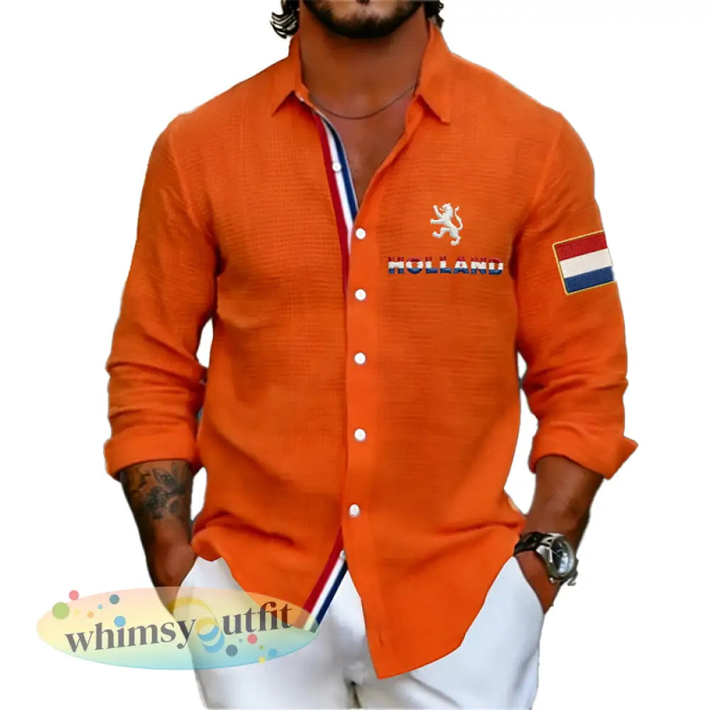 Koningsdag wafelshirt voor heren - Oranje / S