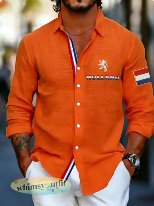 Koningsdag wafelshirt voor heren - Oranje / S