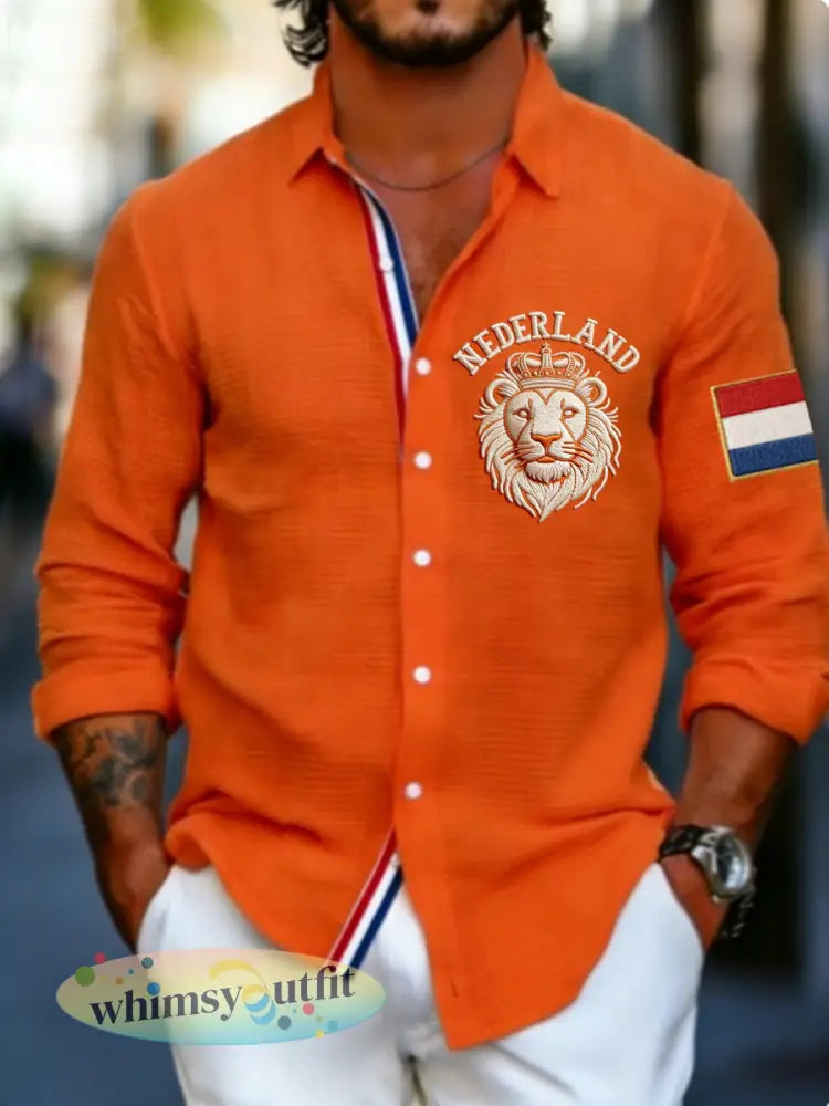 Koningsdag wafelshirt voor heren - Sinaasappel / S