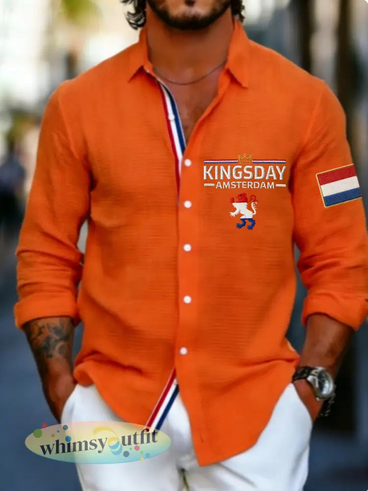 Koningsdag wafelshirt voor heren - Sinaasappel / S