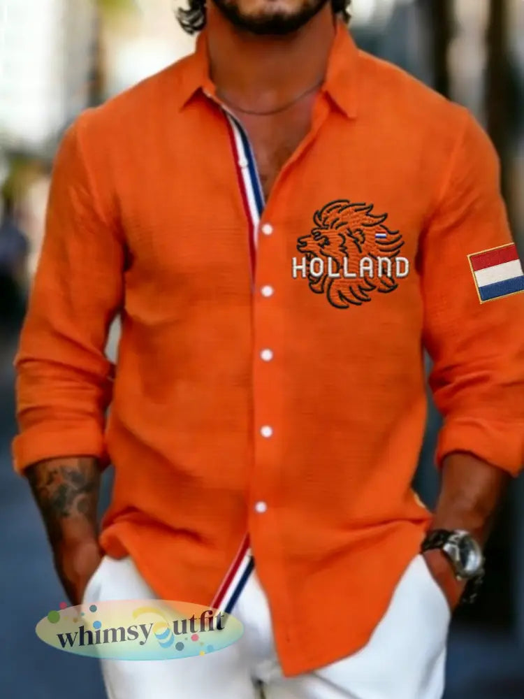 Koningsdag wafelshirt voor heren - Sinaasappel / S