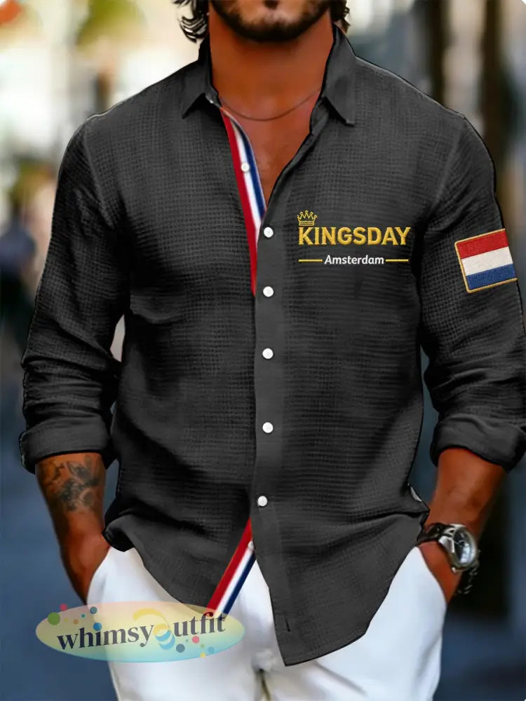 Koningsdag wafelshirt voor heren - Zwart / S