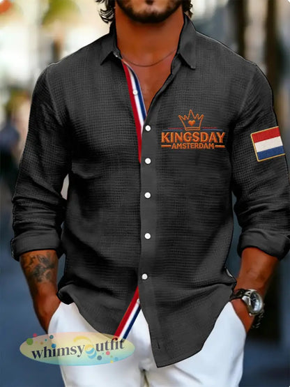 Koningsdag wafelshirt voor heren - Zwart / S