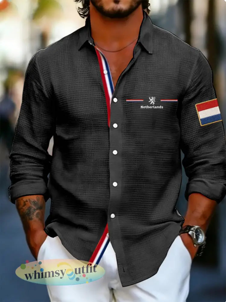 Koningsdag wafelshirt voor heren - Zwart / S