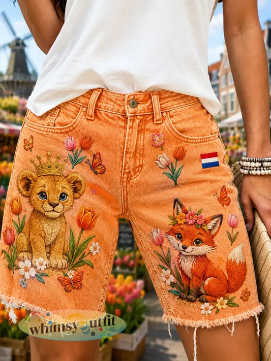Denim korte broek met grafische print voor de Werelddierendag van vrouwen - A / S