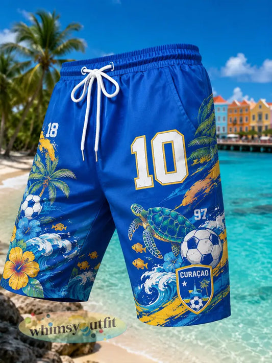 Korte broek voor mannen in eilandstijl met voetbalprint - A / S