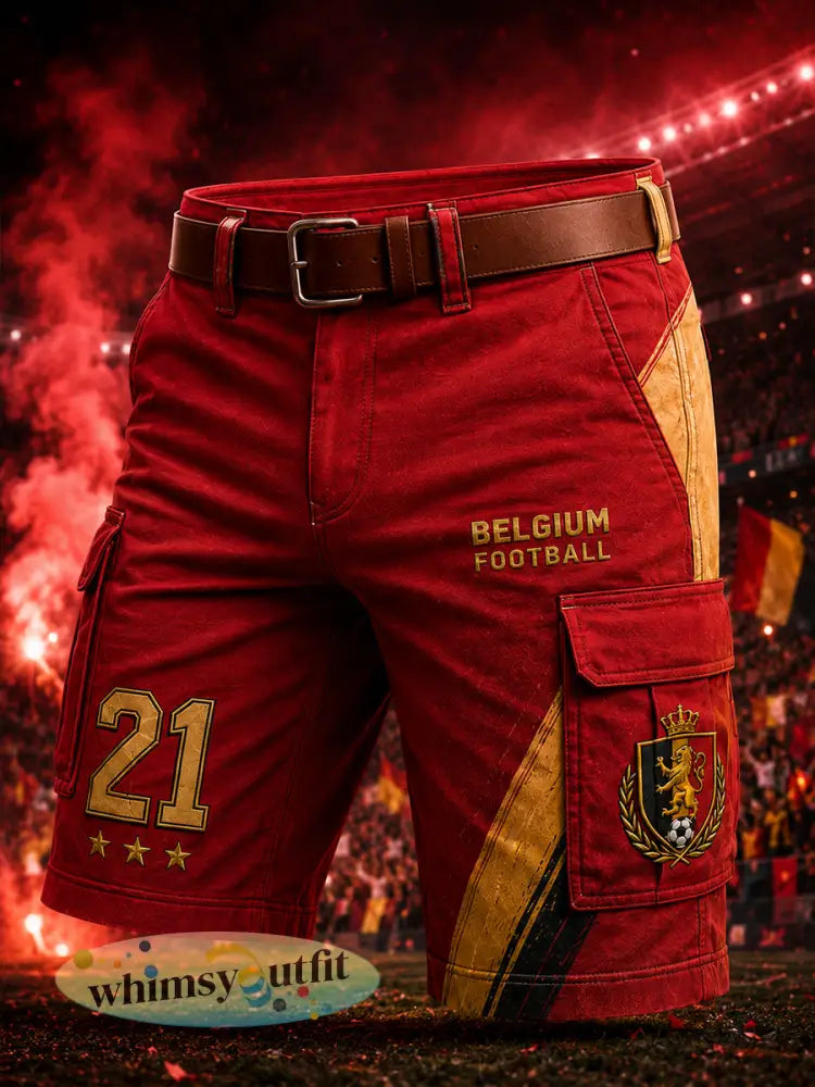 Korte cargobroek voor heren met leeuwen- en voetbalprint - A / S
