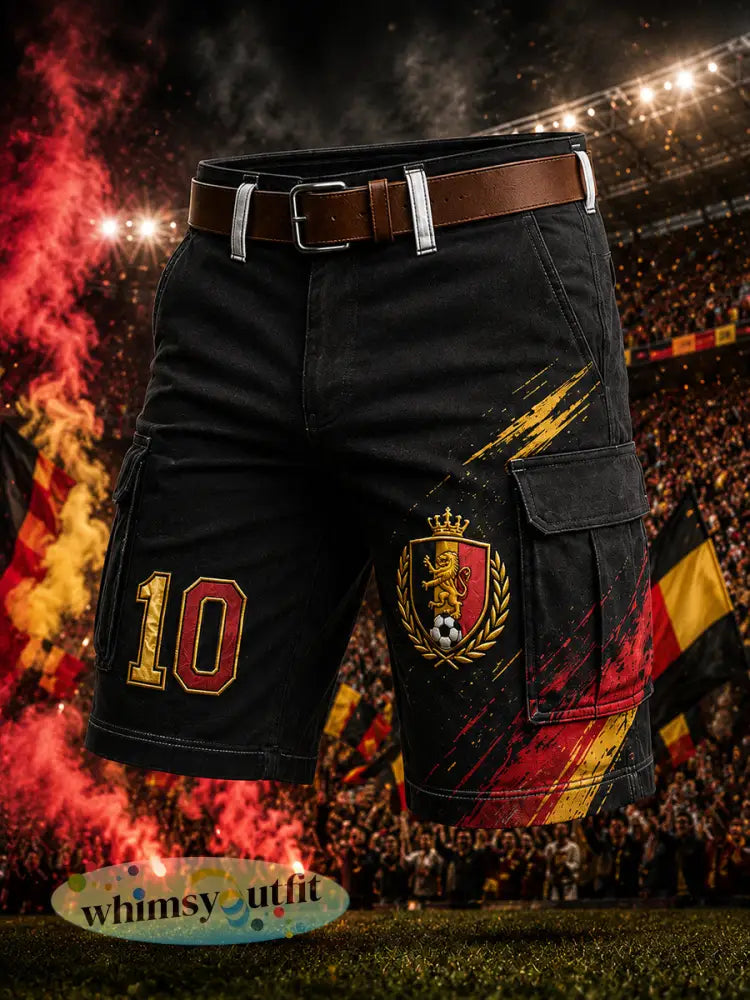 Korte vrachtbroek voor heren met leeuwvoetbal en print - A / S