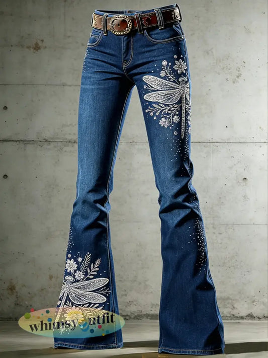 Kunst kattenprint uitlopende broek voor dames - Diep Blauw / S