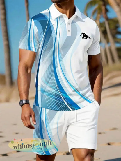 Kunstgolven heren print casual tweedelige set - Blauw / S