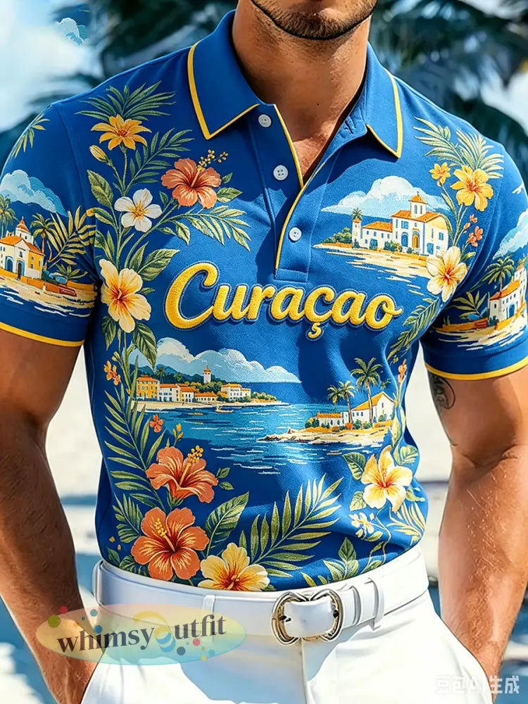 Kunstzinnig poloshirt met korte mouwen in herenstijl voor een vakantie op het eiland - A / S