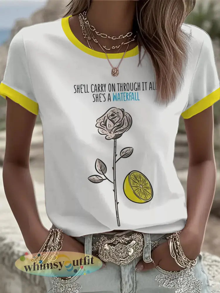 Lemon Rozen Muziekliefhebbers voor dames T-shirt met korte mouwen - Wit / S