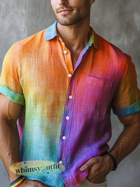 LGBTQ Pride Month Regenboogprint met korte mouwen - Regenboogkleuren / S
