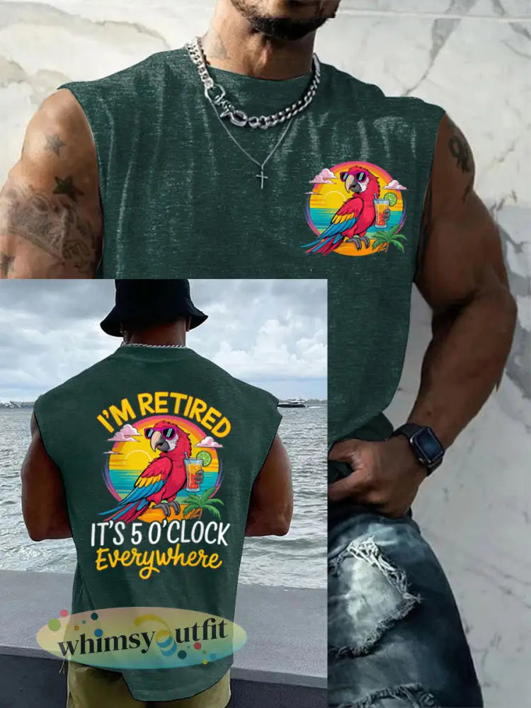 LI heren ben gepensioneerd Het is 5 uur per dag overal Parrot Casual Tank Top - Donkergroen / S