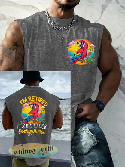 LI heren ben gepensioneerd Het is 5 uur per dag overal Parrot Casual Tank Top - Lichtgrijs / 4XL