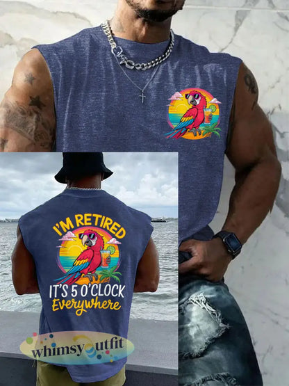 LI heren ben gepensioneerd Het is 5 uur per dag overal Parrot Casual Tank Top - Marineblauw / S