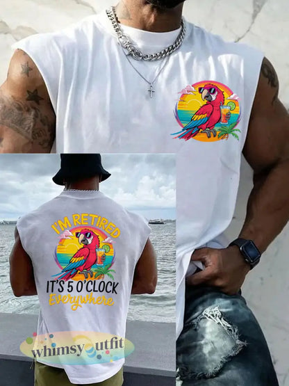 LI heren ben gepensioneerd Het is 5 uur per dag overal Parrot Casual Tank Top - Wit / 4XL