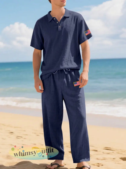 Linnen casual herenpak - Marineblauw / S