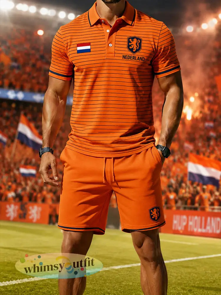 Lion Football Print Korte Mouw Poloshirt Set - A / S