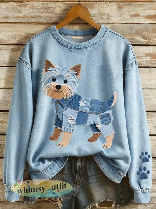 Lovely Yorkshire Terrier Patchwork Sweatshirt voor dames - Blauw / S