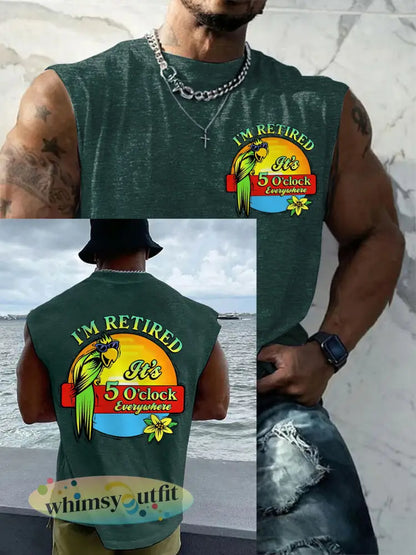 Mannen Ik ben met pensioen Het is 5 uur overal Parrot Casual Tank Top - Donkergroen / S
