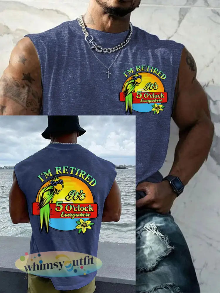 Mannen Ik ben met pensioen Het is 5 uur overal Parrot Casual Tank Top - Marineblauw / S