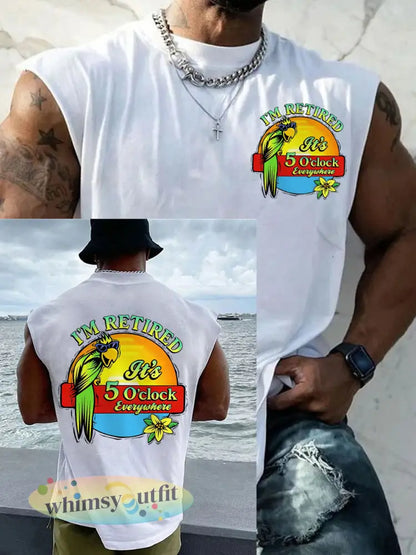 Mannen Ik ben met pensioen Het is 5 uur overal Parrot Casual Tank Top - Wit / S