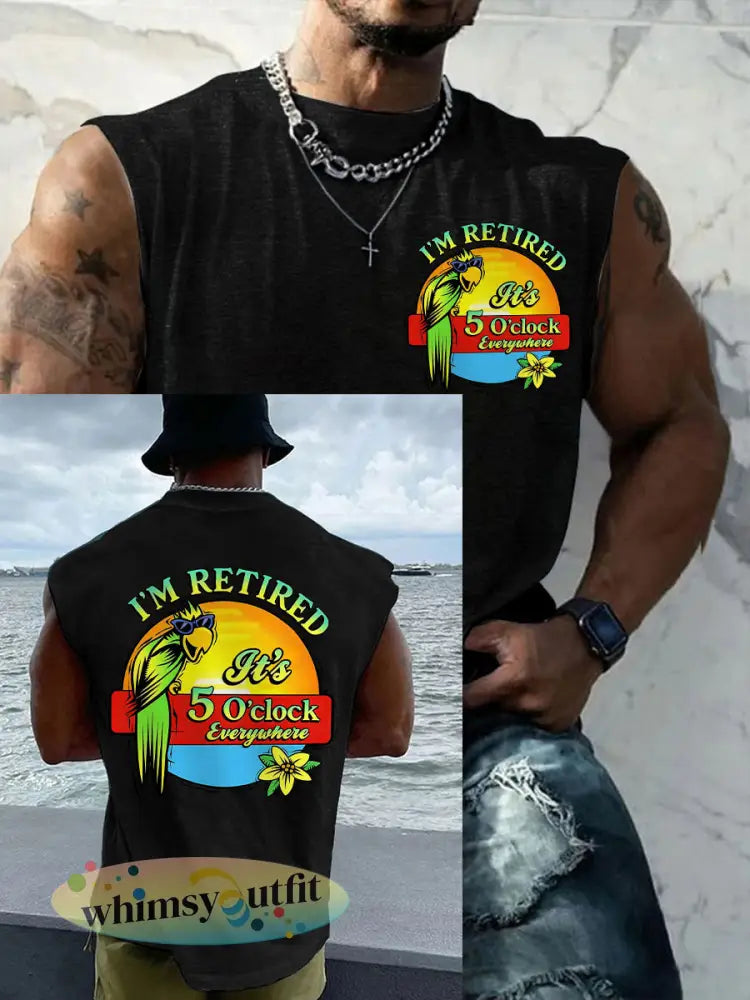 Mannen Ik ben met pensioen Het is 5 uur overal Parrot Casual Tank Top - zwart / S