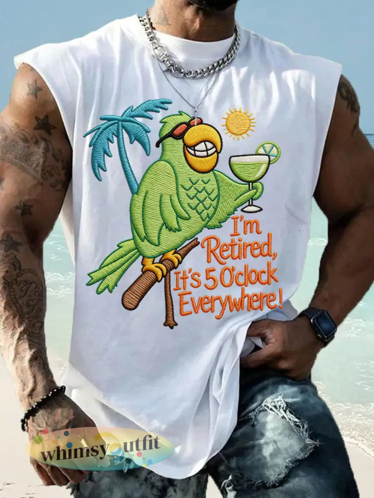 Mannen Ik ben met pensioen het is 5 uur overal Parrot Print Casual Tank Top - Wit / S