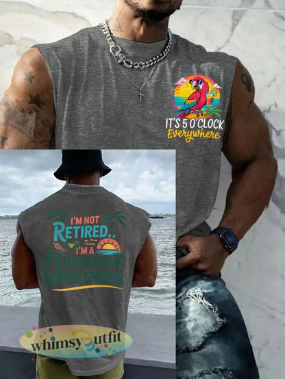 Mannen Ik ben niet met pensioen Ik ben een permanente weekender Het is 5 uur overal Parrot Casual Tank Top - Lichtgrijs