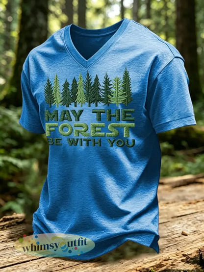 Mannen May The Forest Be With You Gedrukte T-shirt met V-hals - Blauw / S