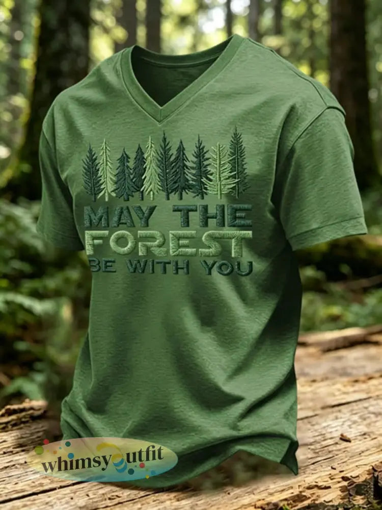 Mannen May The Forest Be With You Gedrukte T-shirt met V-hals - Groen / S