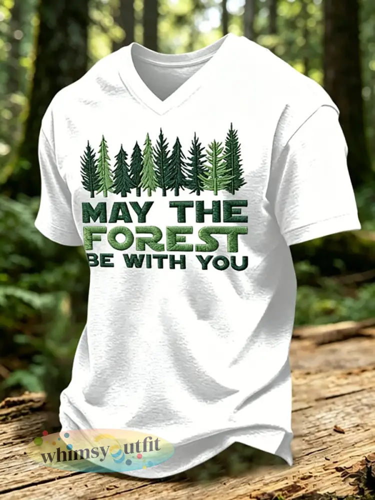 Mannen May The Forest Be With You Gedrukte T-shirt met V-hals - Wit / S
