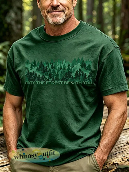 Mannen May The Forest Be With You Print T-shirt - Donkergroen / S