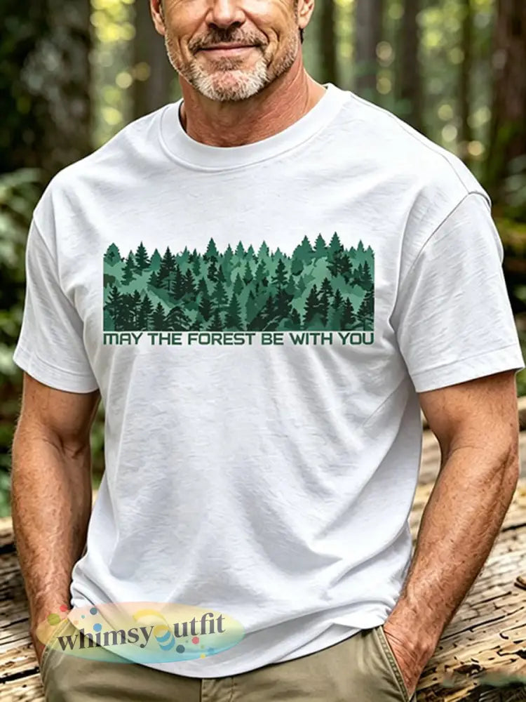 Mannen May The Forest Be With You Print T-shirt - Wit / S
