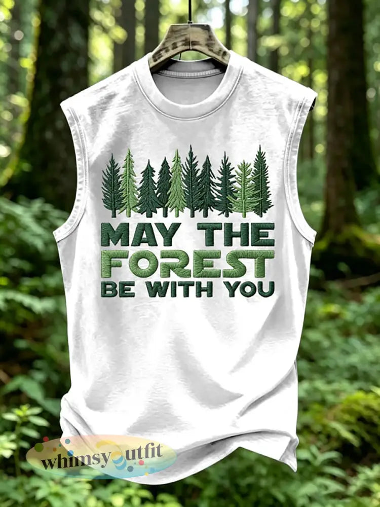 Mannen May The Forest Be With You Print Vest Top - Wit / S