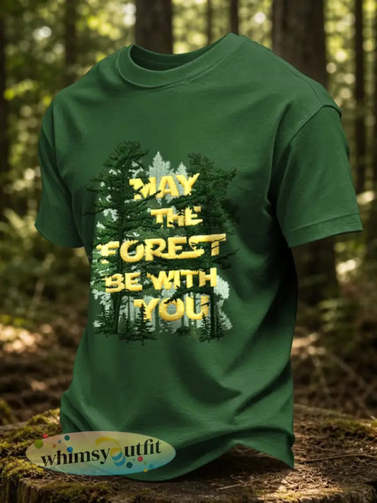 Mannen mei het bos zijn met u gedrukt casual T-shirt - Groen / S