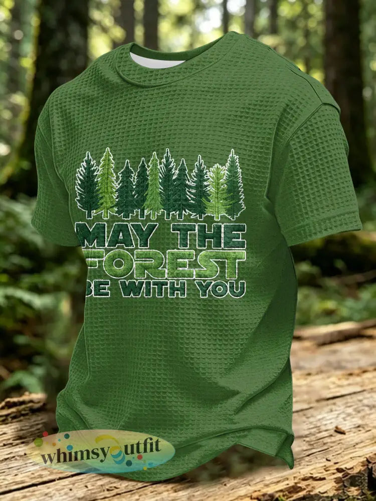 Mannen mei het bos zijn met u gedrukt wafel T-shirt - Groen / S