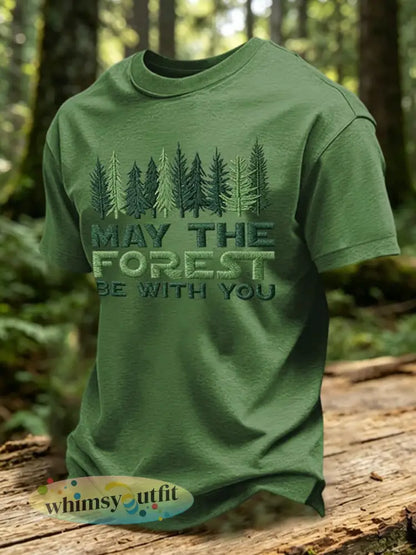 Mannen mei het bos zijn met u print T-shirt - Groen / S