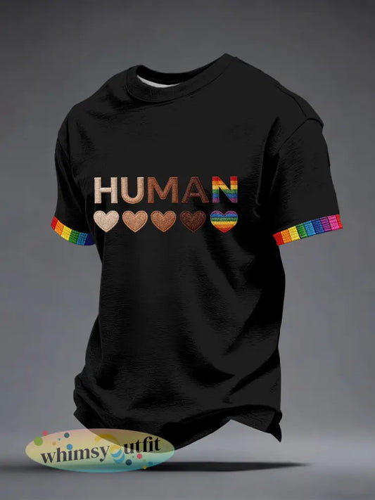Mannen menselijke gelijkheid borduurwerk patroon T-shirt - Zwart / S