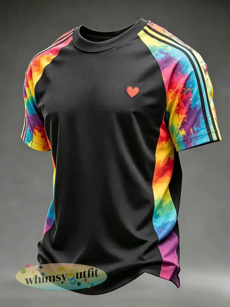 Mannen Mode Regenboog Patroon Gedrukt T-shirt - als foto / S