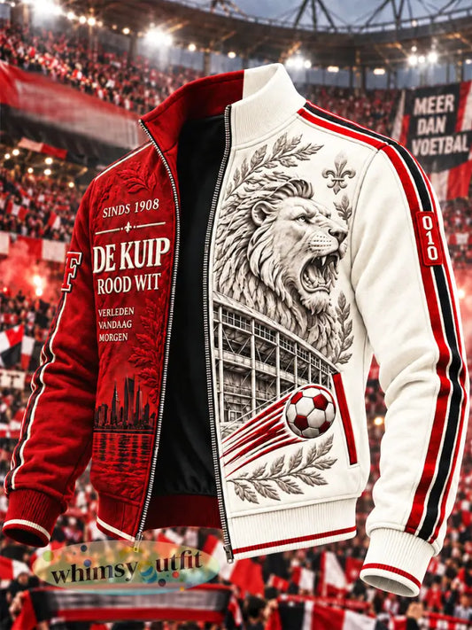 Mannen Feyenoord Rotterdam Football-Print Casual Stand-Up Halsband Zip-Up Jacket - Veelkleurig / S
