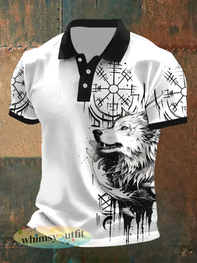 Mannen wolf print casual tops - zwart en wit / S