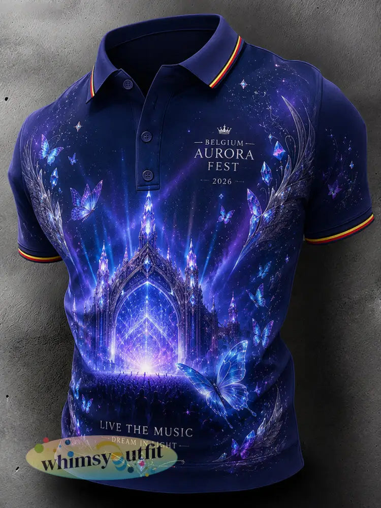 Mannenmuziekfestivalprint poloshirt met korte mouwen - A / S