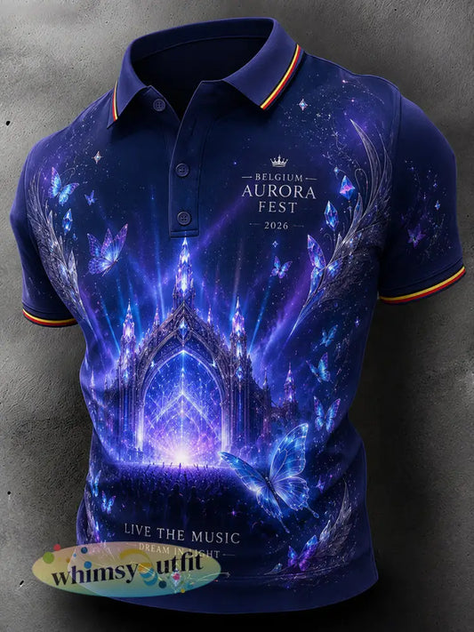 Mannenmuziekfestivalprint poloshirt met korte mouwen - A / S