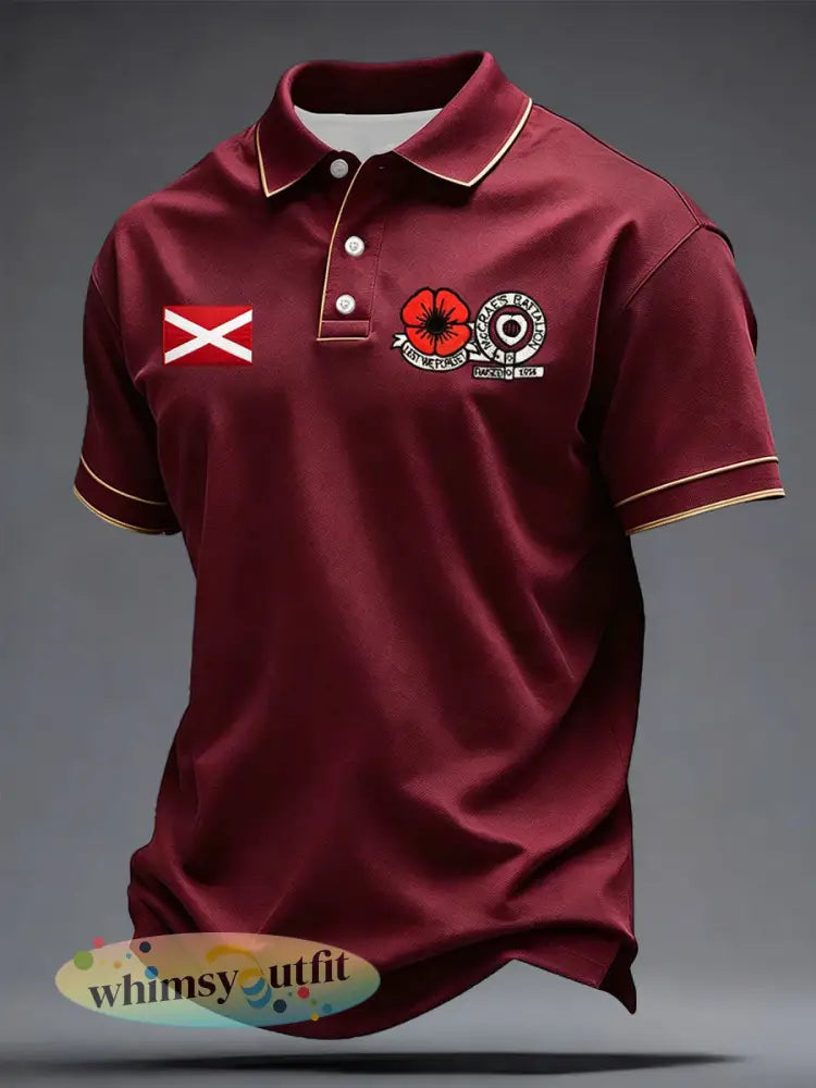 Maroon Hearts heren voetballiefhebbers McCrae’s bataljon geprinte casual tops - Diep Rood / S