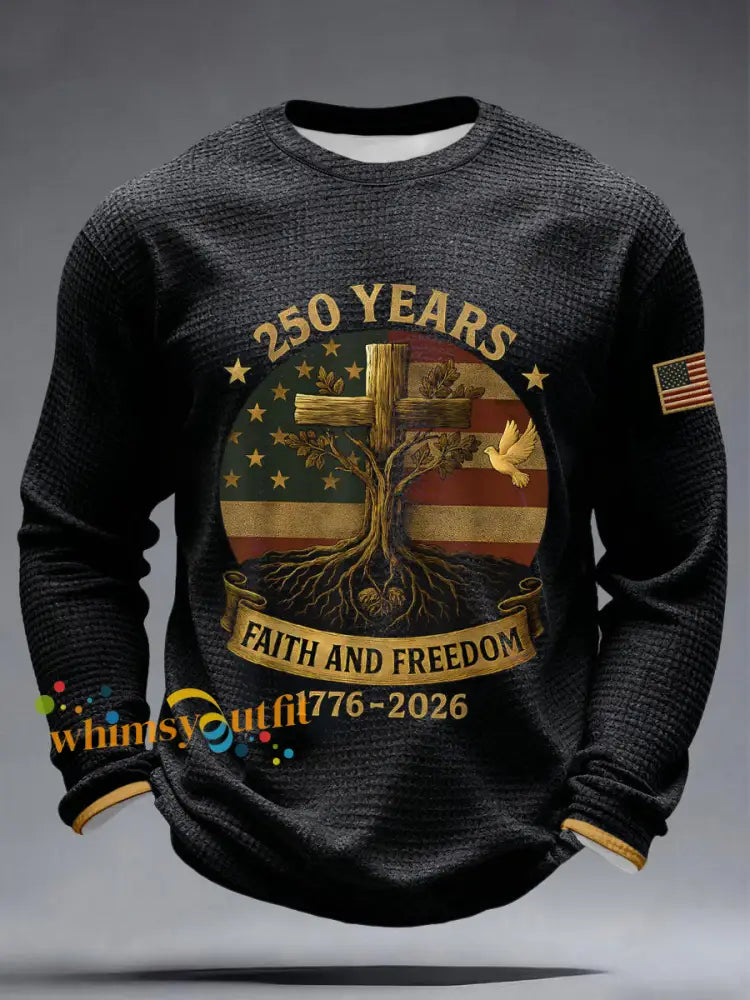 Men’s 250 Years Faith and Freedom 1776-2026 Waffle T-Shirts Black / S