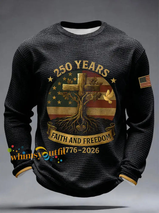 Men’s 250 Years Faith and Freedom 1776-2026 Waffle T-Shirts Black / S