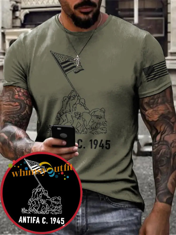 Men’s 8647 FDT Antifa Printed T-shirt Army Green / S