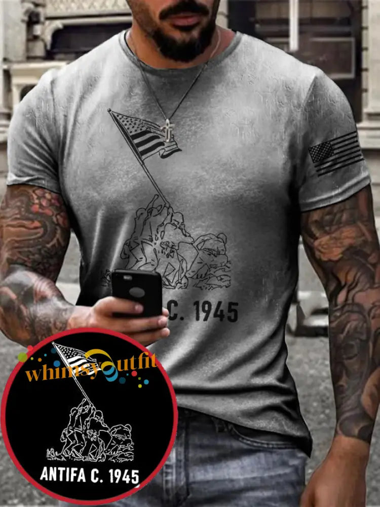 Men’s 8647 FDT Antifa Printed T-shirt Light Gray / S